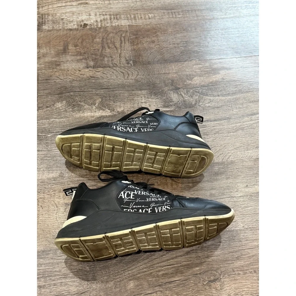 Versace Mens Black Logo Print Leather Low Top Sneakers Medusa Head EU 43
